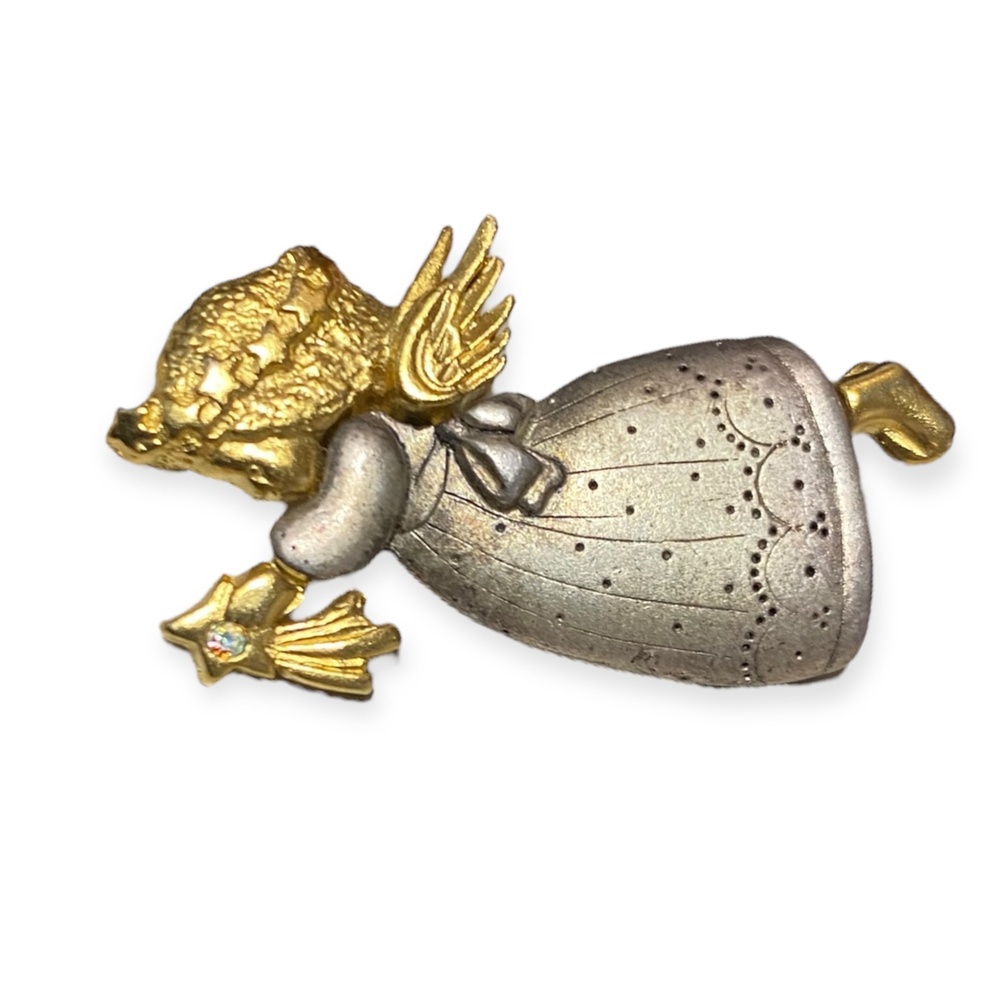 Vintage Danecraft Angel Pin Brooch Gold & Silver Tone Celestial Shooting Star